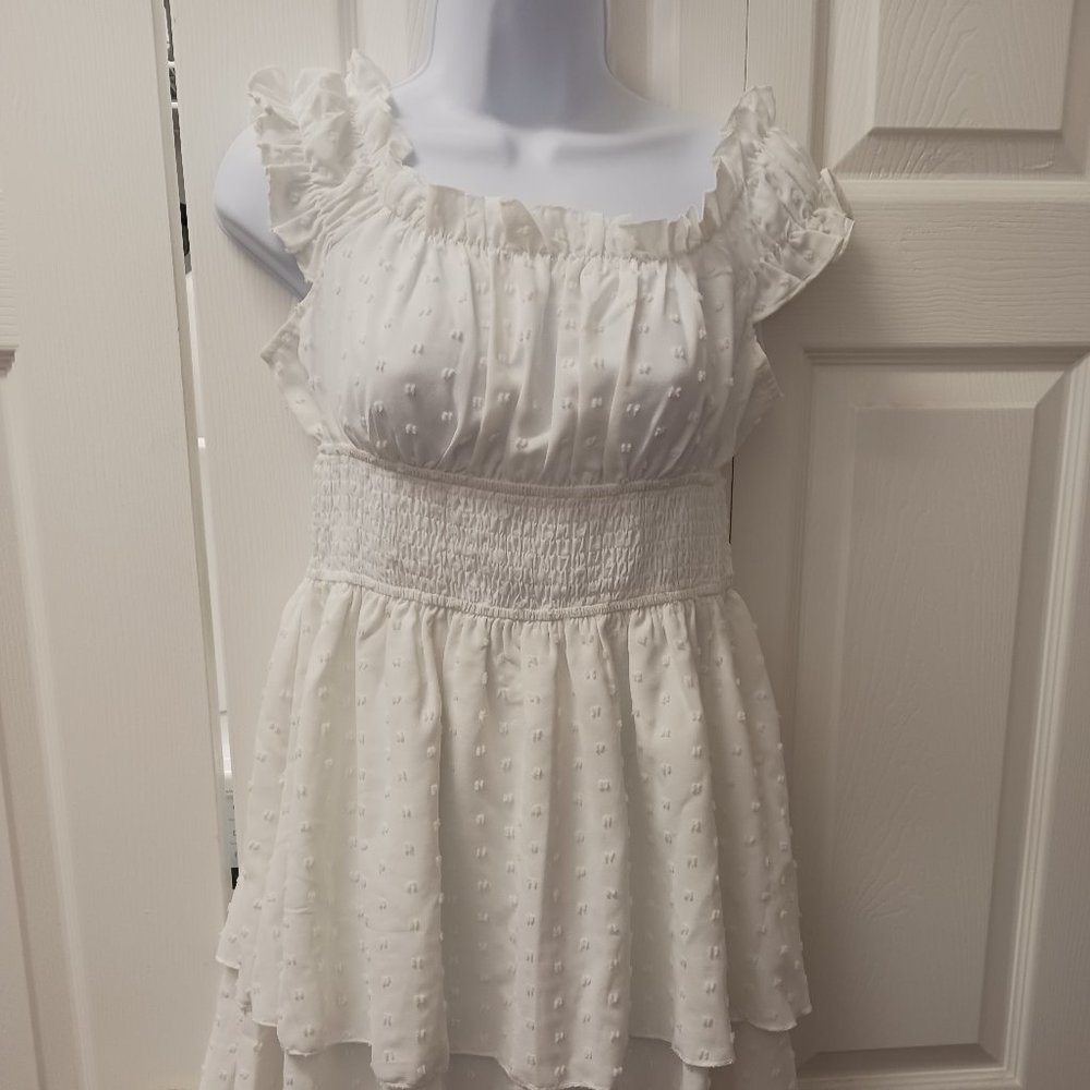 Shein White Swiss Dot Baby Doll Dress